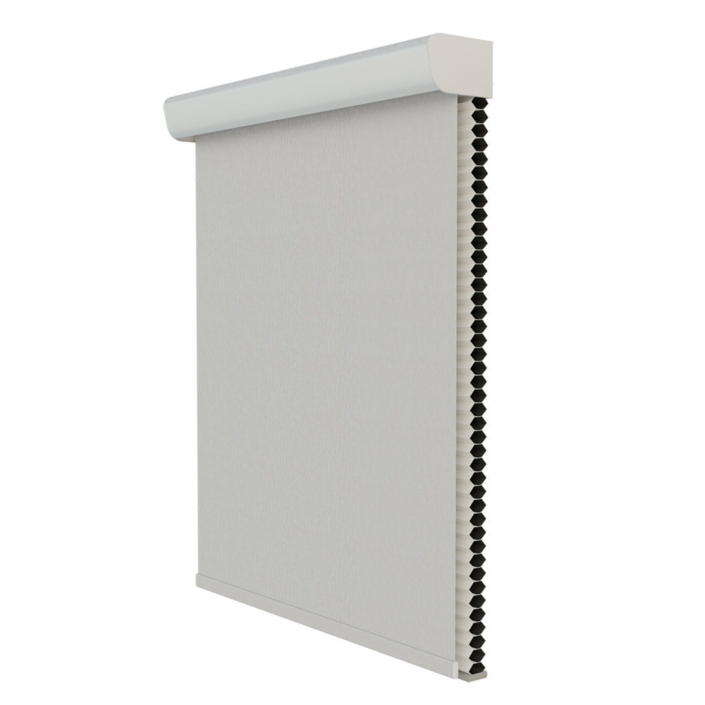 2-in-1 dual shade system combining honeycomb shade and roller shade for light control and insulation.