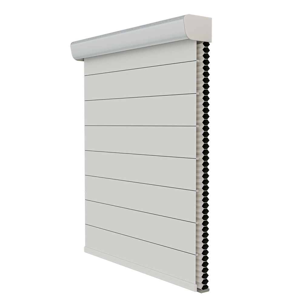 2-in-1 dual shade system combining honeycomb shade and roller shade for light control and insulation.