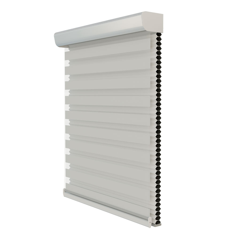 2-in-1 dual shade system combining honeycomb shade and roller shade for light control and insulation.