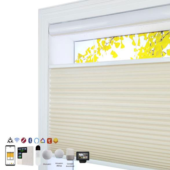 Motorized roller shades with smart control options for residential and commercial projects.