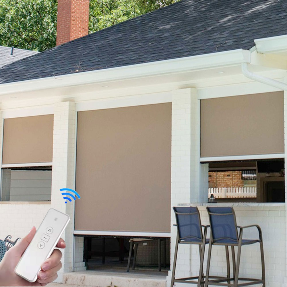 Motorized roller shades with smart control options for residential and commercial projects.