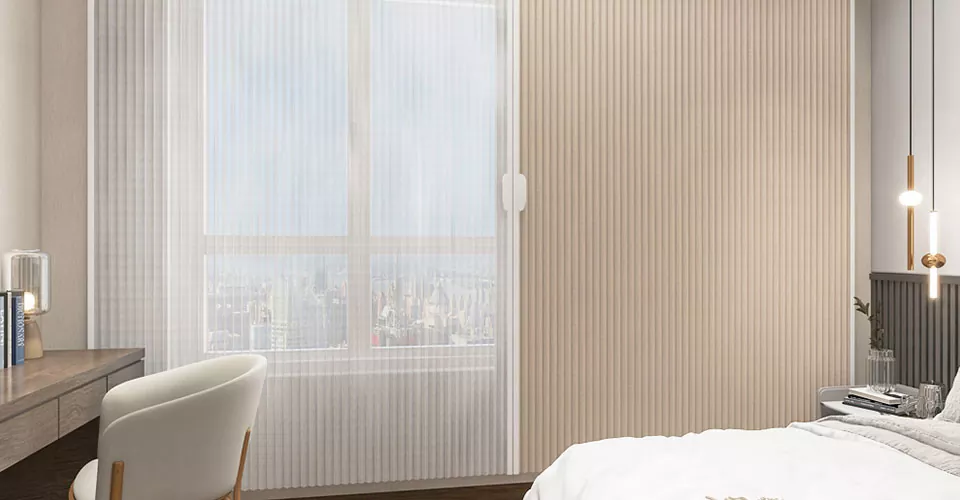 Vertical day/night honeycomb shades